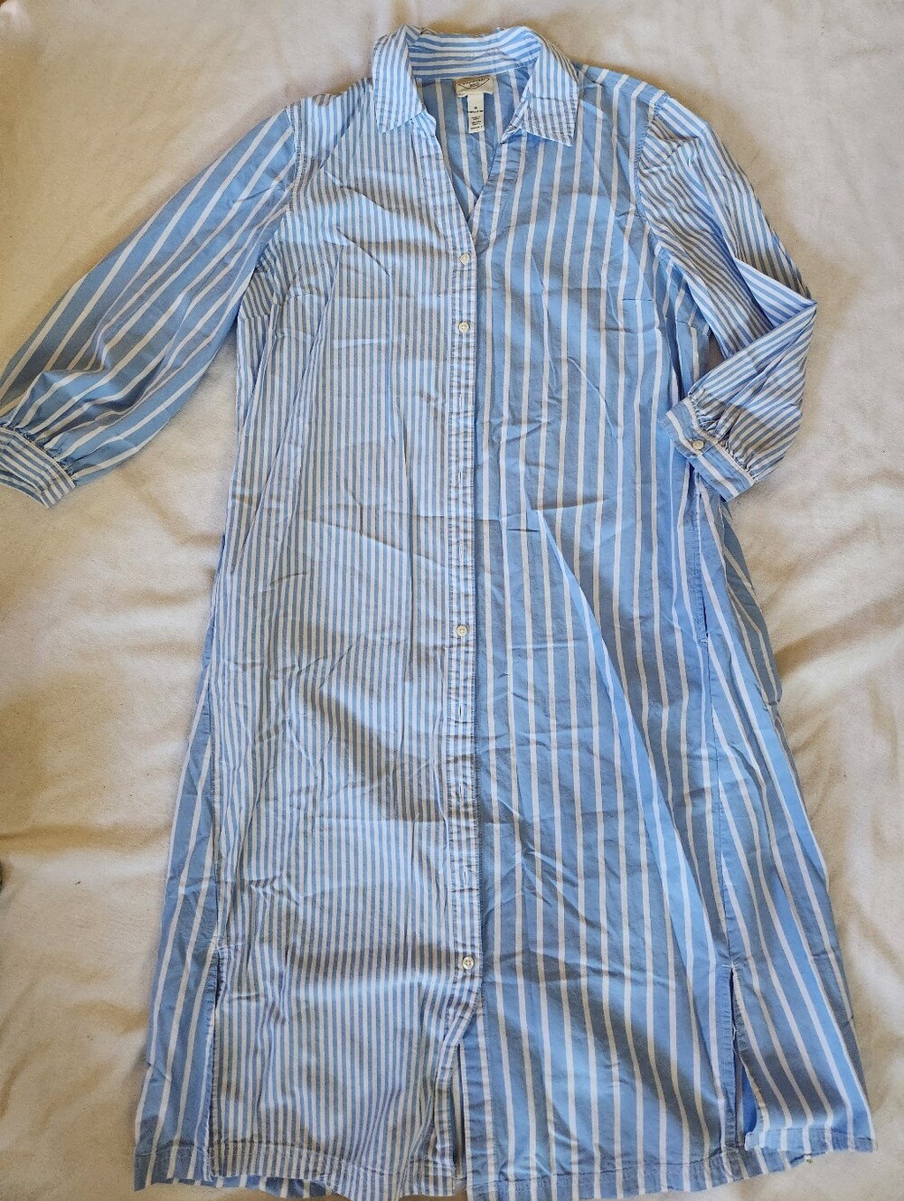 St. John's Bay Blue White Striped Cotton Shirt Dress Size M